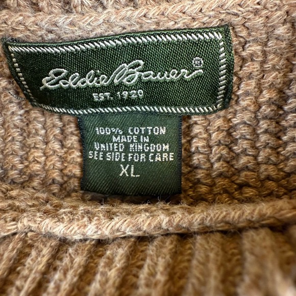 Eddie Bauer Mens XL Brown Cotton Shaker Rib Knit Crewneck Sweater Made in UK - Picture 4 of 6
